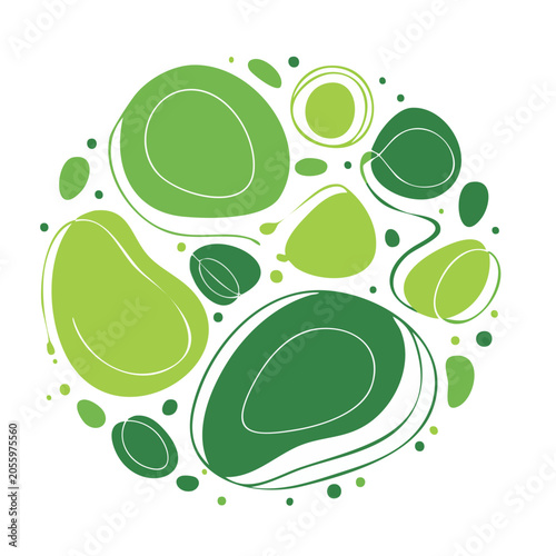 Flat design avocado with leaf and seed