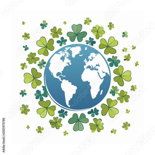 Flat design world map with green leaf border