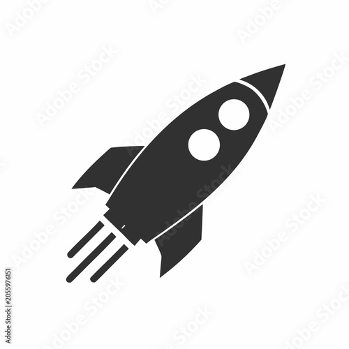Fotografie Rocket Silhouette Icon A Minimalist Black Graphic On White Background