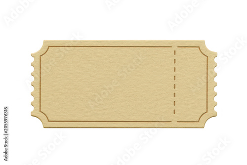 A blank rectangular paper ticket with decorative scalloped edges and a perforated line, isolated on a black background, for event entry use