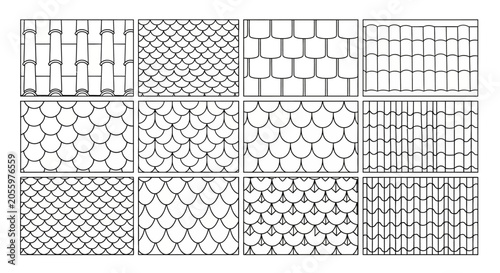 Collection of diverse roof tile patterns for architectural design.