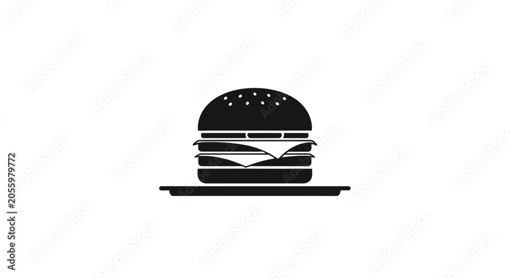 Fototapeta premium Hamburger served on a simple plate represents fast food dining and casual meal concepts for restaurant marketing materials with ample copy space for text.