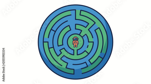 Astronaut Lost in Circular Maze, Space Exploration Concept