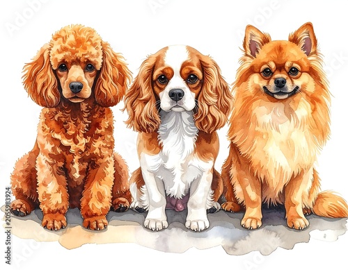 Illustration of three cute dogs sitting together