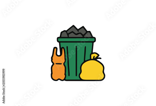 Waste management icons, trash can, recycling, garbage, eco friendly