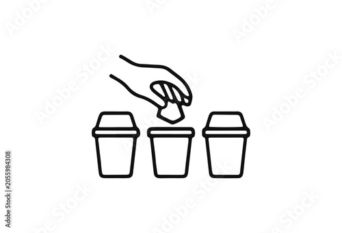 Coffee cups, disposable containers, hand pouring coins, payment, finance, savings