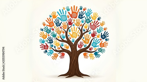 Colorful Tree of Life Diversity Illustration with Community Growth, Family Unity and Education Concept