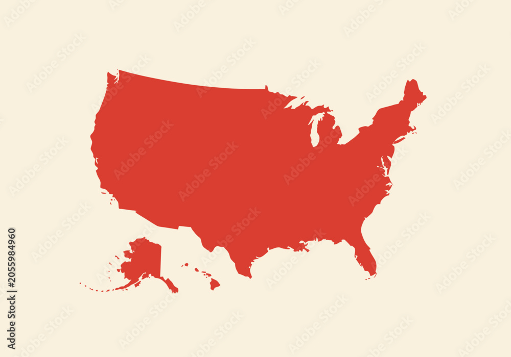 Obraz premium Red USA Map Silhouette with Alaska and Hawaii