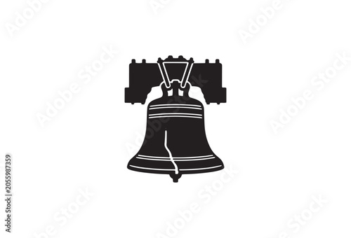 Liberty Bell icon, American symbol, black illustration, historical landmark, USA vector graphic