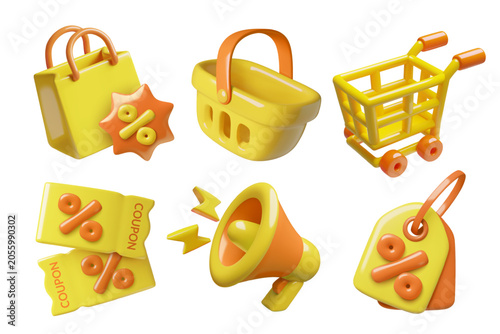 Quadro su tela Shopping and sale 3d icons set