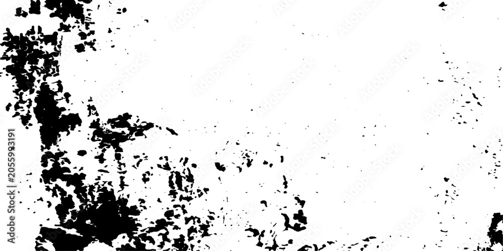 Fototapeta premium Abstract grunge texture of black ink splatters and stains on a white background, creating a chaotic and artistic distressed effect.