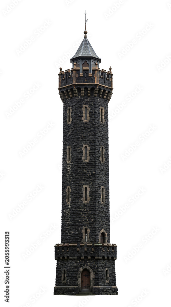 Fototapeta premium Ancient Gothic Dark Stone Tower Isolated on Transparent Background
