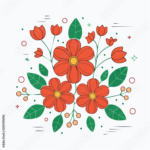 Illustration of Orange Flowers and Green Leaves