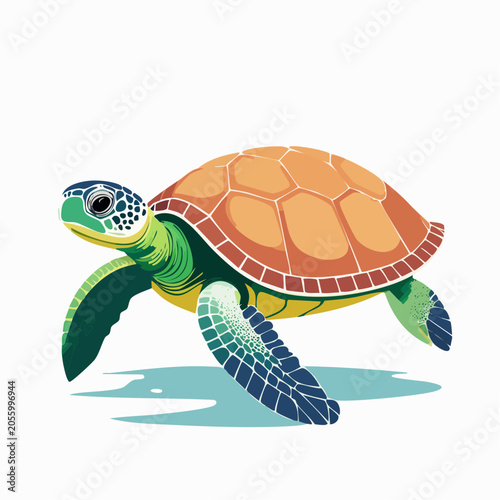 Stylized Illustration of a Sea Turtle Swimming