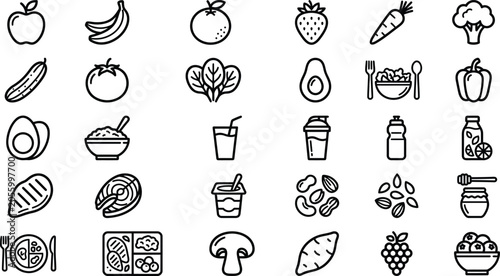 Canvastavla Healthy food and nutritious fresh ingredients icon set vector illustration