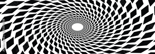 Fotografie Black and white optical illusion tunnel of diamond shapes spiraling inward