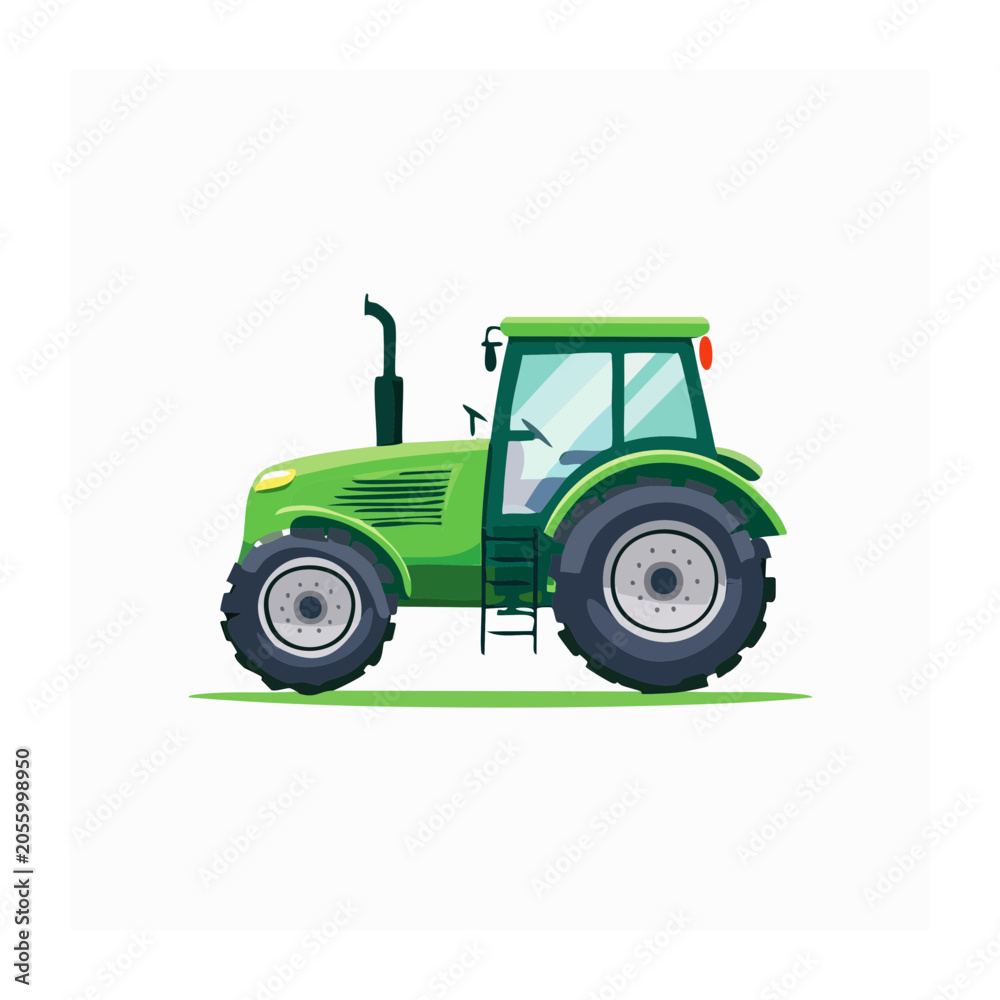 Naklejka premium Cartoon green tractor side view
