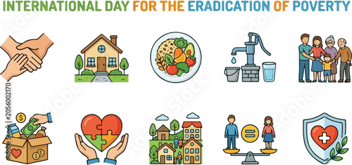 Obraz na plátně Icons representing the eradication of poverty and support for community well-bei