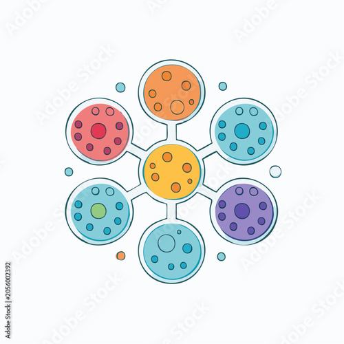 Abstract Molecular Structure with Colorful Circles and Dots