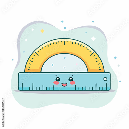 Cute Cartoon Protractor Character with Smiling Face