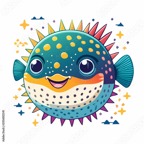Cute Cartoon Pufferfish Character