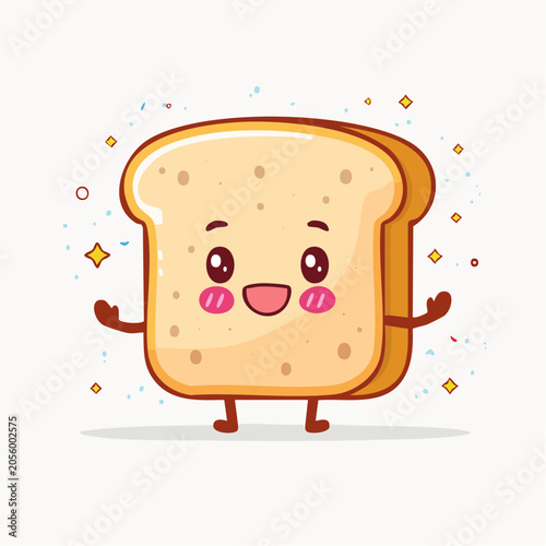 Cute Kawaii Toast Character with Happy Expression