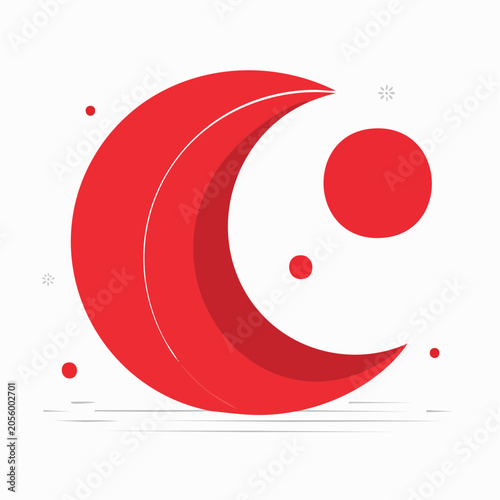 Red Crescent Moon and Sun Abstract Design