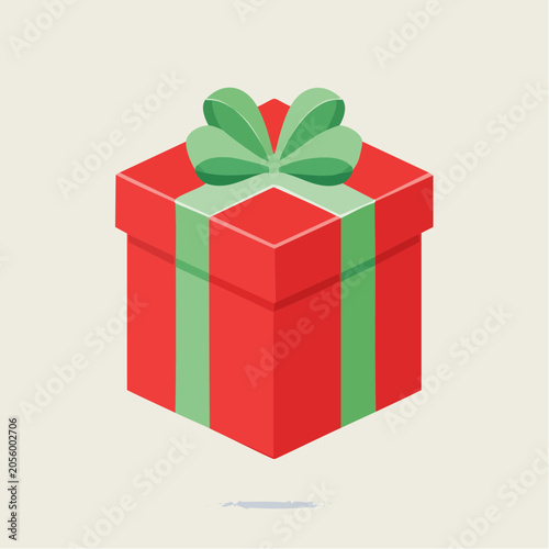 Red Gift Box with Green Ribbon and Bow