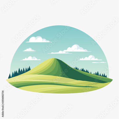 Stylized green rolling hills and sky with clouds