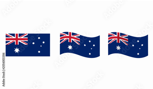Photos Australia flag vector set with flat gently wavy and moderately wavy designs