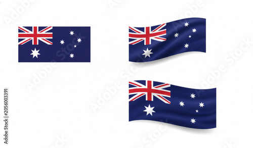 Bild auf Leinwand Australia national flag vector illustrations in flat and moderate wave styles