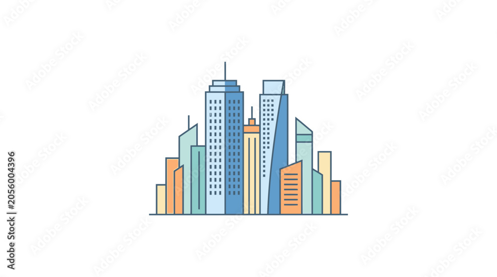 Obraz premium Modern City Skyline with Tall Buildings, Flat Vector Illustration