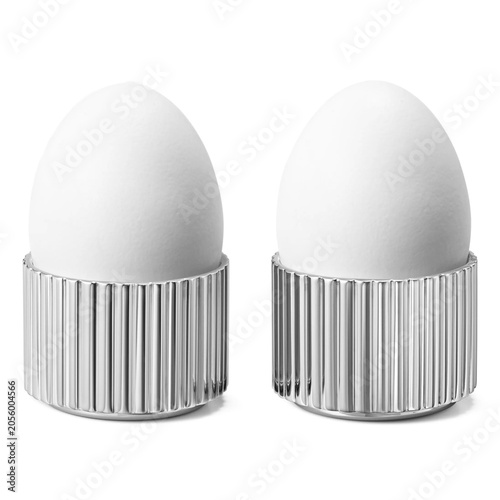 Silver Ribbed Egg Cups with White Eggs