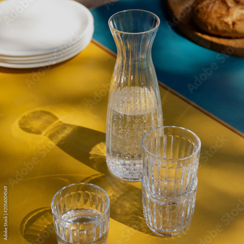 Ribbed Glass Carafe with Tumblers