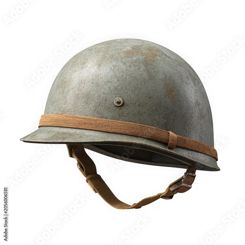 Gray vintage military helmet with orange strap