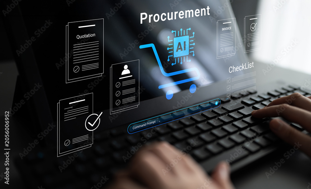Fototapeta premium Explore the modern procurement landscape featuring artificial intelligence and e-commerce, enhancing efficiency and streamlining business operations through digital solutions. Cyphers