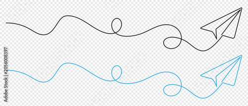 continuous one line art illustration of a paper plane. Single line art paper plane vector illustration. Thin Line Illustration vector concept. 