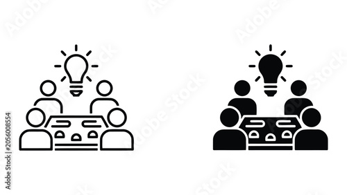 Bild auf Leinwand Business team collaborative meeting with lightbulb idea symbol vector icon set f