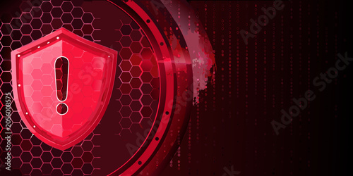 Foto Red Shield With Exclamation Point Digital Security Vector Illustration