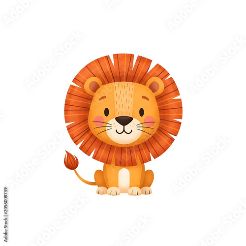 Cute Cartoon Lion Cub With Orange Mane Isolated On White Background Digital Illustration Mascot Art