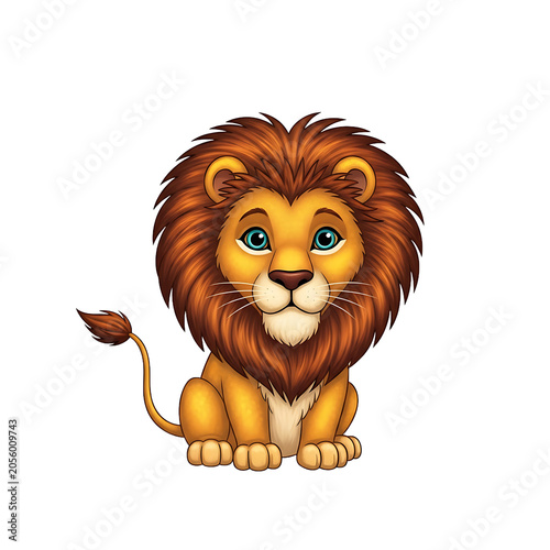 Cute Cartoon Lion Cub Sitting Isolated On Transparent Background With Vibrant Golden Fur And Mane