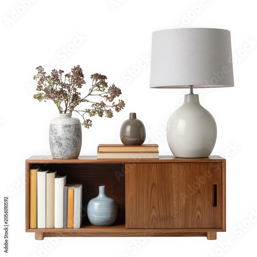 Minimalist living room corner with wooden shelf