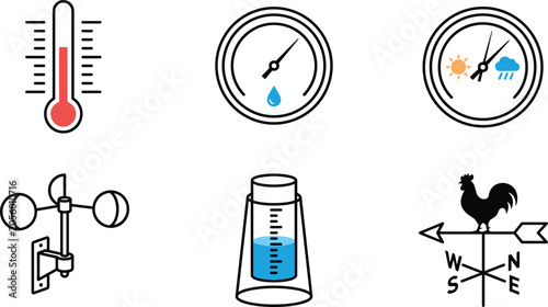Foto Meteorology weather measurement instruments vector icon set with thermometer hyg