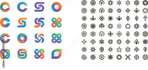Bild auf Leinwand Modern Abstract Logo Set with Vibrant Gradient Monograms Letter C and S Signs an