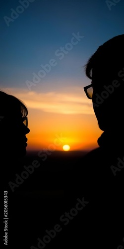 Silhouettes gazing into distance as sunset fades to darkness, gaze, evening