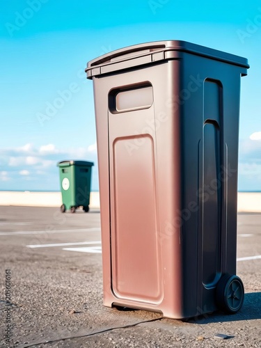 Tall rectangular trash receptacle with wheels, waste disposal, container