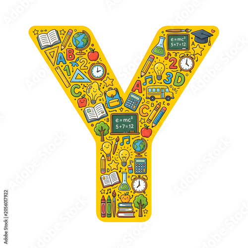 Sun Yellow Letter Y with Classroom Icons PNG