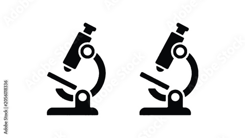 Two black microscopes are shown side by side on a white background