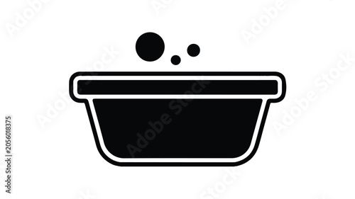 A simple black line drawing of a bathtub with bubbles rising