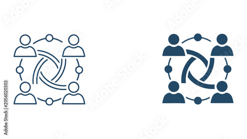 Bild auf Leinwand Connected team networking diagram with circular nodes and linked people vector i